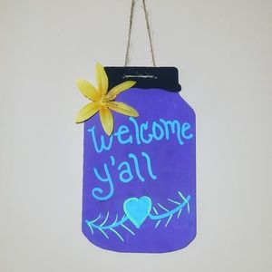 Welcome Y'all hand painted wooden mason jar